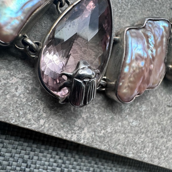 Stephen Dweck Silver Moonstone Freeform Pearl Opal Druzy Necklace OOAK 2003 vtg - Picture 5 of 6